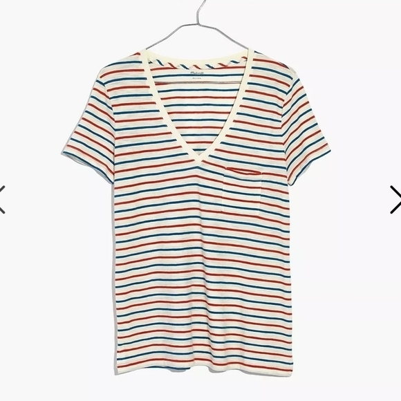 Madewell Whisper Cotton V-Neck Pocket Tee in Brion Stripe h7106 small - Picture 6 of 9